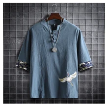 M-5XL Plus rozmiar koszule dla mężczyzn pół rękawa zapięcie typu żabka wiosna lato Streetwear bawełniana pościel w stylu chińskim bluzki odzież męska tanie tanio Zeeshant COTTON Linen Topy Sukno CN (pochodzenie) Hanfu 3 Colors Male Spring Autumn 12 Years Old or more Hangzhou China