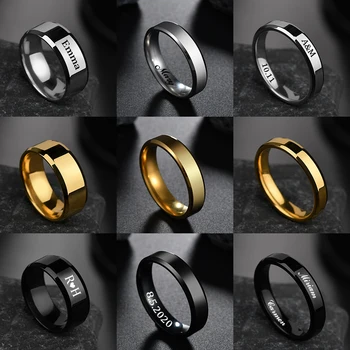 Treebud 4mm 6mm 8mm Custom Names Rings for Women Men Stainless Steel Personalized Text Logo Date Simple Ring Jewelry Gifts 1