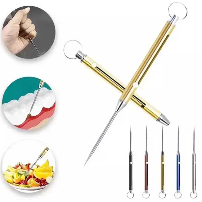 Retractable toothpick 1PC Titanium Alloy EDC Telescopic Keychain Pendant Gift Fruit Fork Camping Holder Unpacking Tool