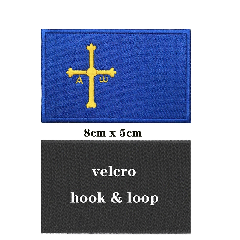 Description Picture 2 of item1PC Asturias Flag Patches Armband Embroidered Patch Hook & Loop Or Iron On Embroidery  Badge Military Stripe