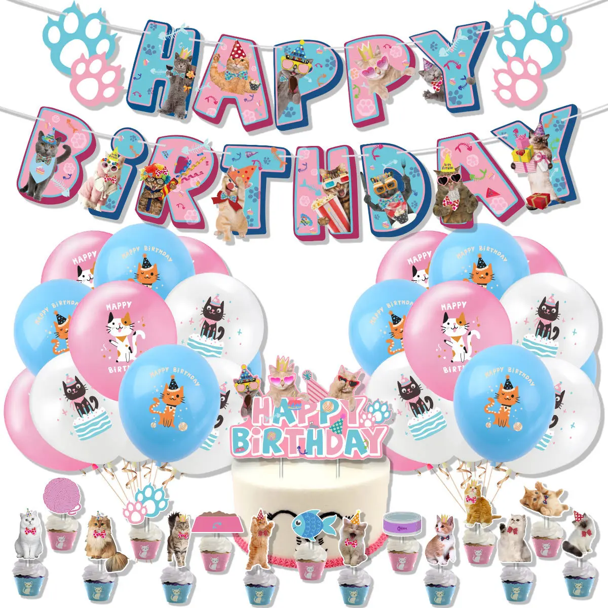 

Pet Cat Theme Birthday Party Decoration Cat Banner cake Toppers Balloon Set