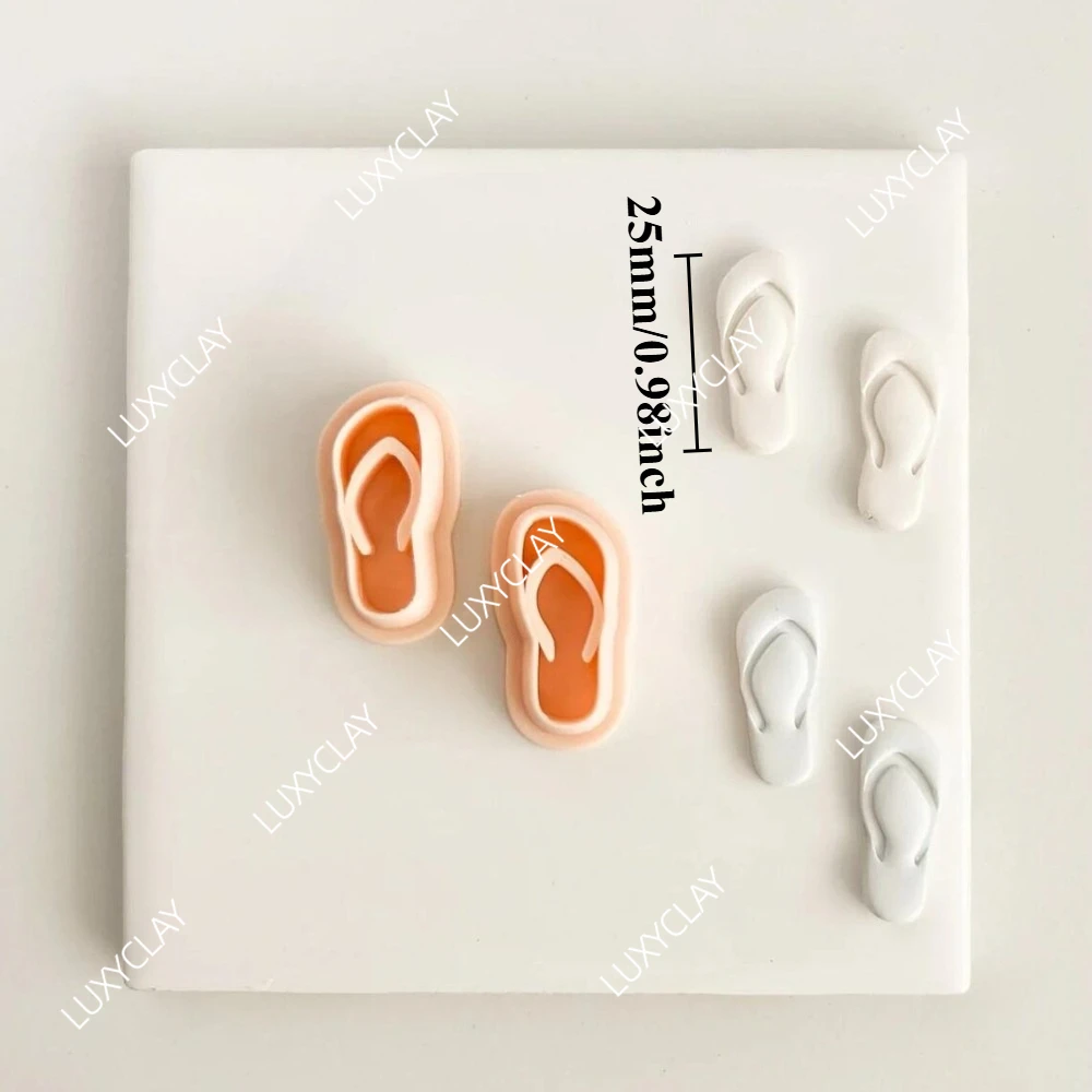 2pcs 여름 해변 레저 테마 클레이 몰드, DIY 귀걸이 쥬얼리 만들기를 위한 양각 플립 플롭 모양 폴리머 클레이 커터