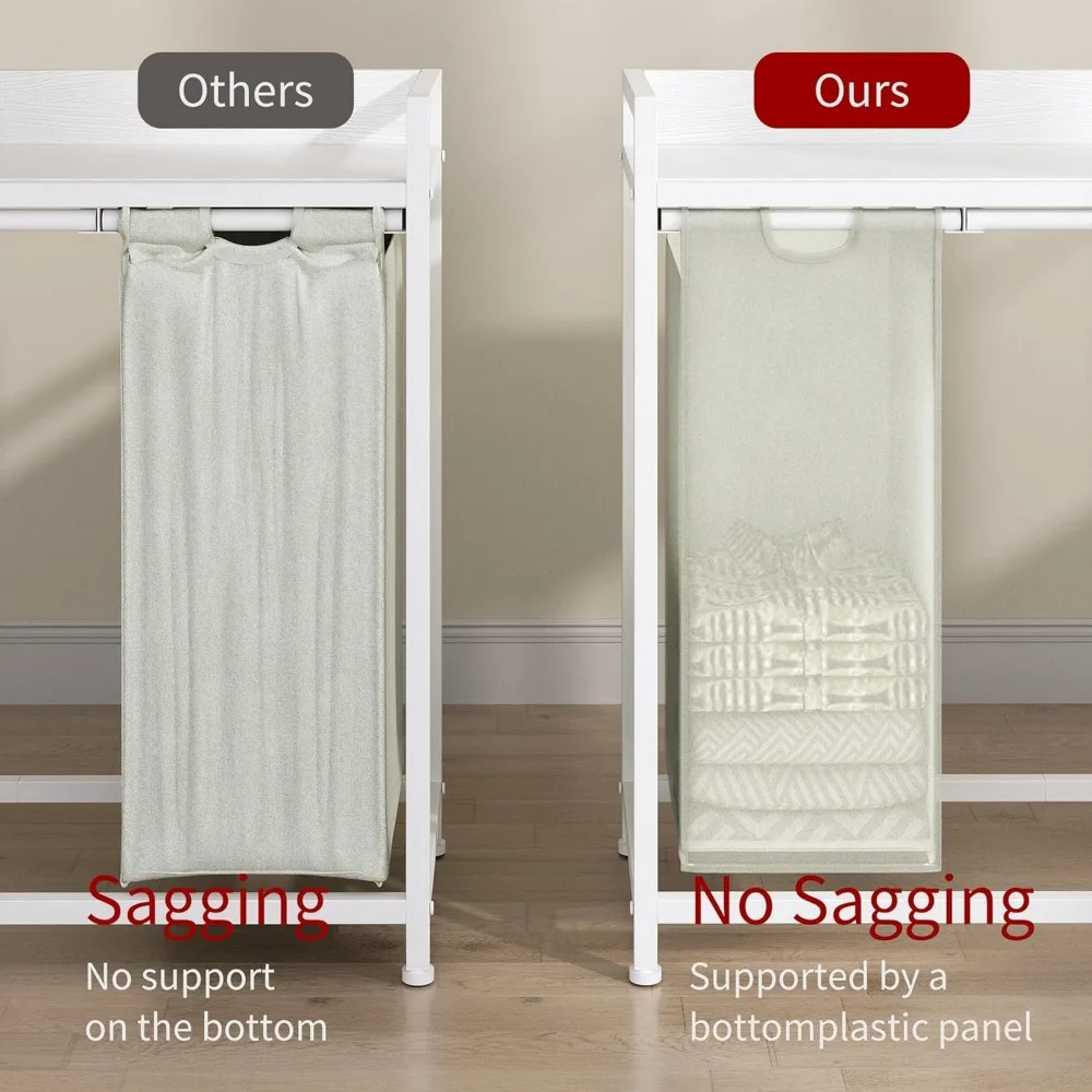 Laundry Hamper with Shelf, Laundry Basket 5 Section, Sorter with Pull-Out Removable Large Bags and Movable Wheels