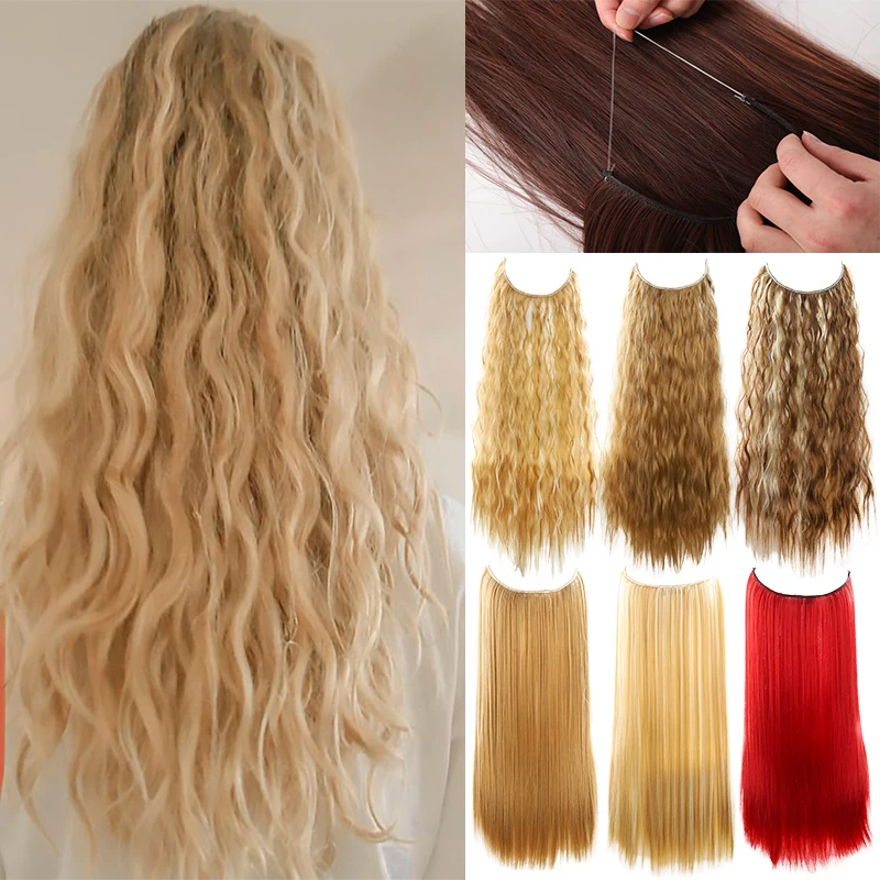 Difei Synthetic No Clip Natural Hair Extensions Wig Female Artificial Extensions Halo For Women Long Wavy Hairpiece 2023 new women down cotton coat winter jacket female quinquagenarian outwear artificial fur colla rwarm overcoat