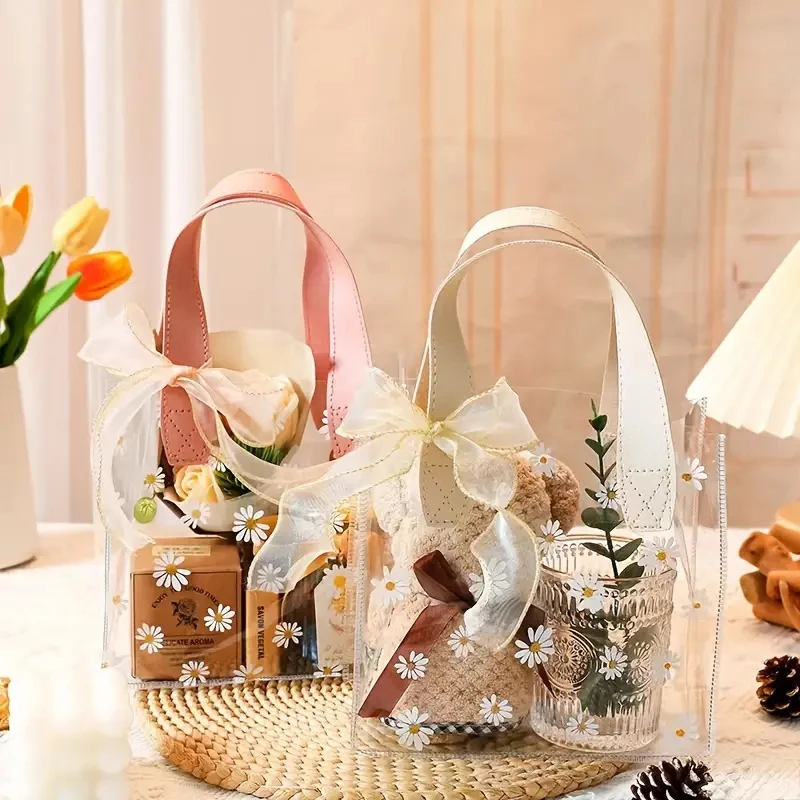 1PC Transparent Pvc Gift Tote Packaging Bag Clear Daisy Plastic Handbag  Candy Gift Box Wedding Favor Party Supplies Cosmetic Bag - AliExpress