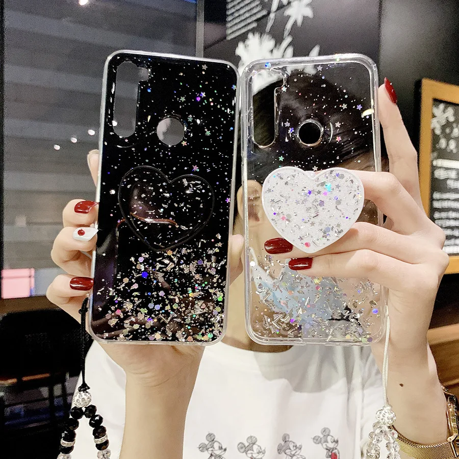 

Starry Sky Sparkling Pink Silver Foil Suitable for Huawei P40 Phone Case 20 Honor 9X Dropped Adhesive Nova7 Bracket Hanging Rope