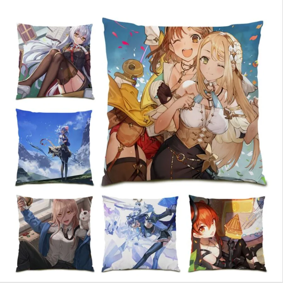 

Japanese Home Decor Pillow Cover Poster Beautiful Girl Cushion Cover 45x45 Living Room Decoration Polyester Linen Anime E0869