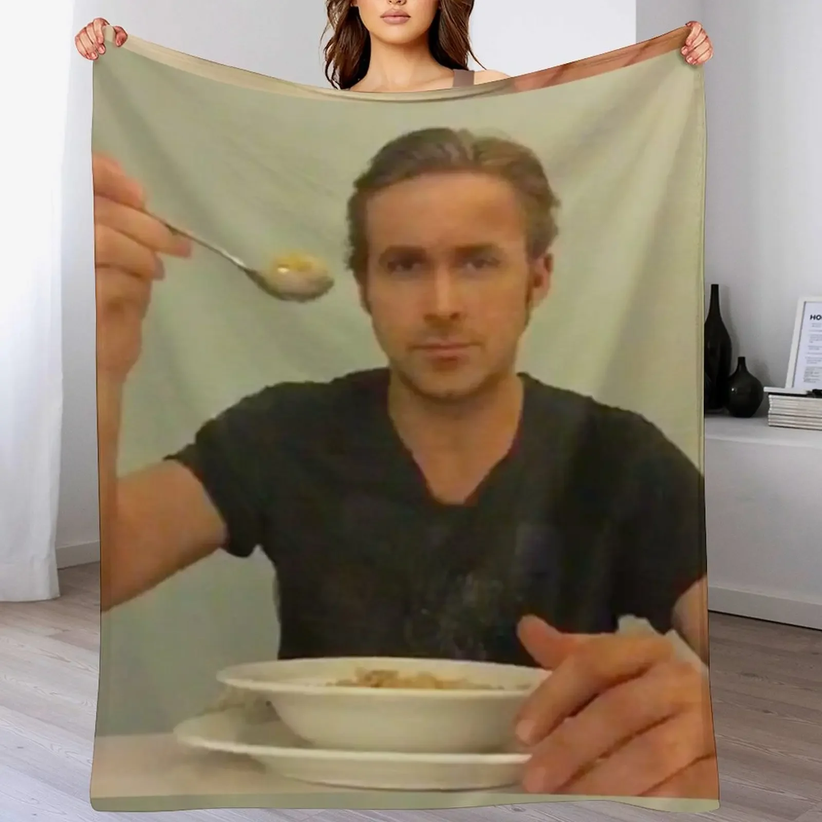 ryan gosling eats his cereal Throw Blanket Decorative Sofas Fluffys Large Heavy for sofa Blankets 4