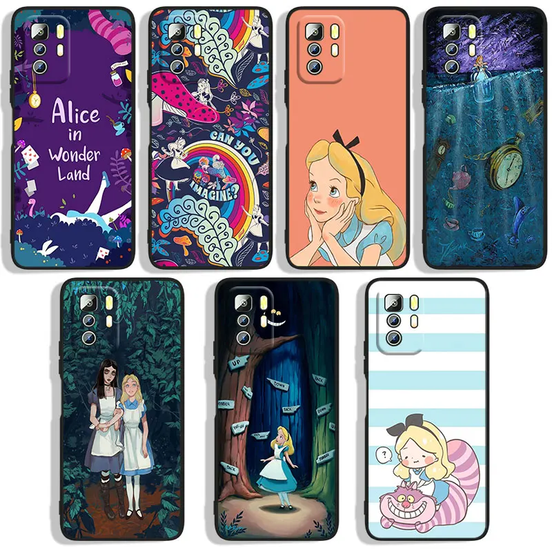 

Alice in Wonderland Phone Case For Xiaomi Redmi Note 10 10S 10T 10ProMax 11 11S 11T 11E Lite Pro 5G 4G Black Funda Cover Soft