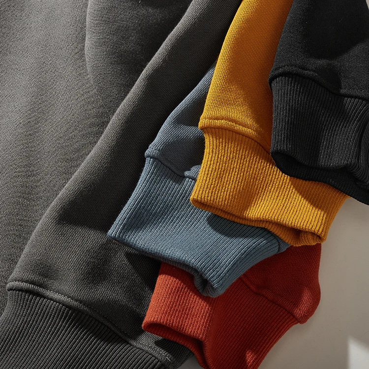 Autumn New American Retro Heavyweight Solid Color Sweatshirts Men's Simple Pure Cotton Washed Pullover Knitted Casual Sportwear