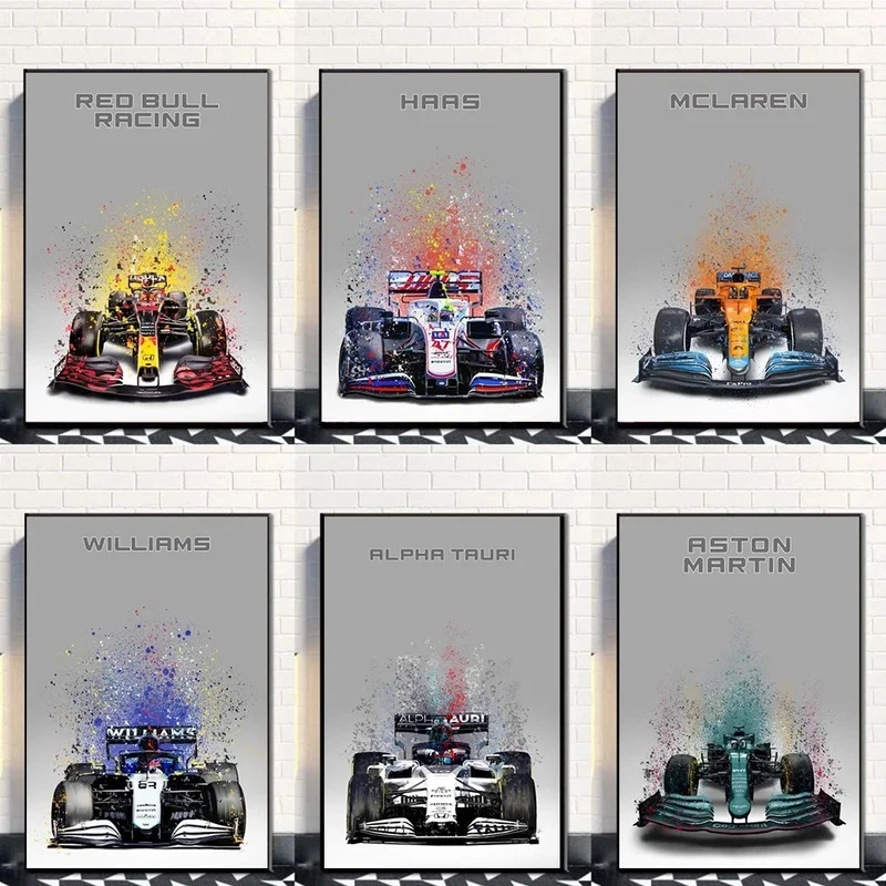 New F1 Formula 1 Race Car Poster Wall Art Mclaren Splatter Paint Racing Car Collection Canvas Painting Prints Room Home Decor
