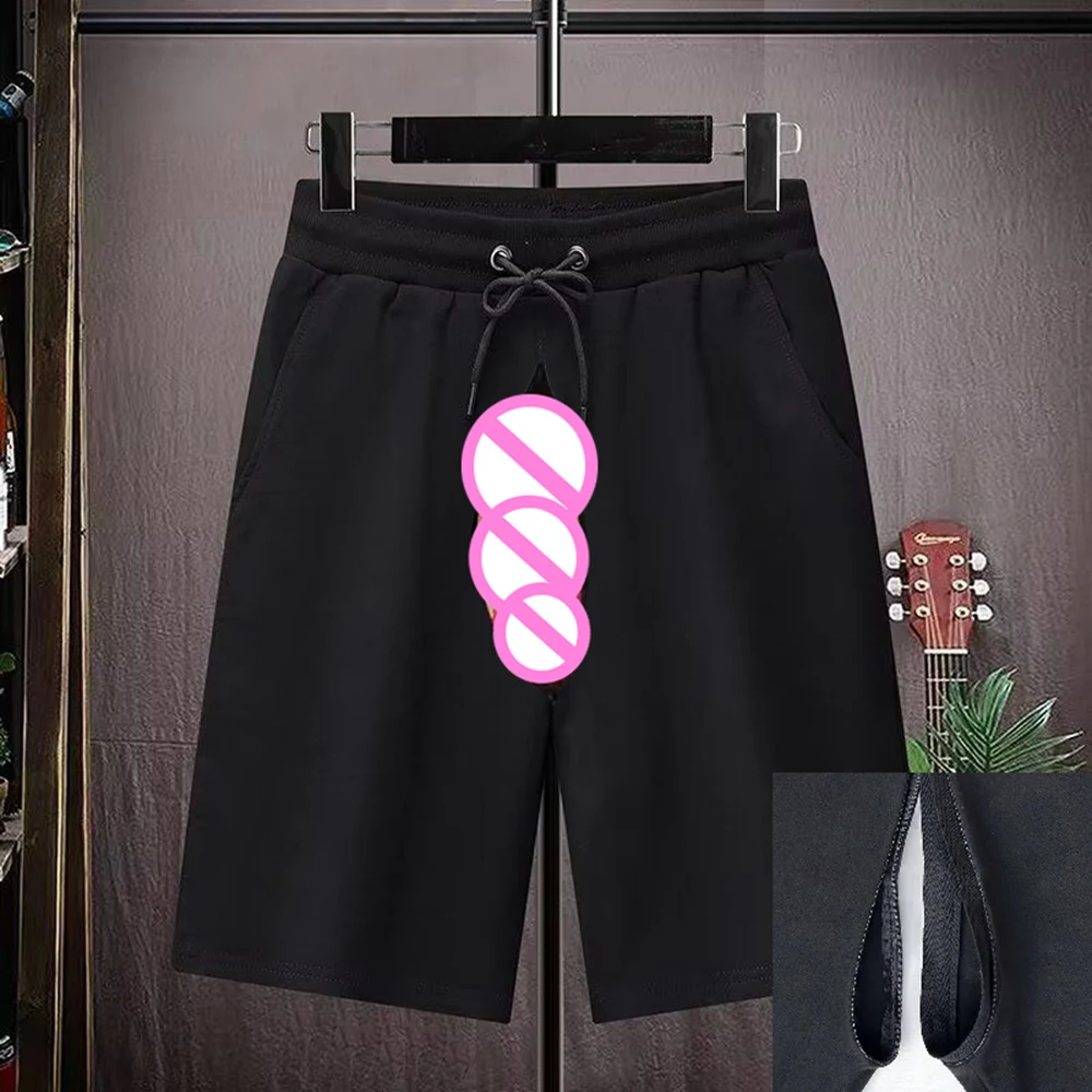 Invisible Open Crotch Outdoor Sex Pure Cotton Sports Shorts Men's Erotic Pants Loose Large Size Fashion Casual Trousers Summer