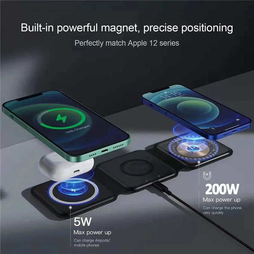 Wireless Charger Pad 100W 3 in 1 for iPhone 14 13 12 XR Pro Max Apple Watch AirPods
