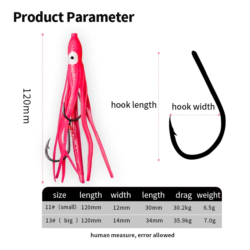 Kawa 2pcs Fishing String Hook Squid Silicone Rubber Iron Plate PVC Materail Weight6.5g/7g Length120mm Drag 30/36kg For Fish Bass