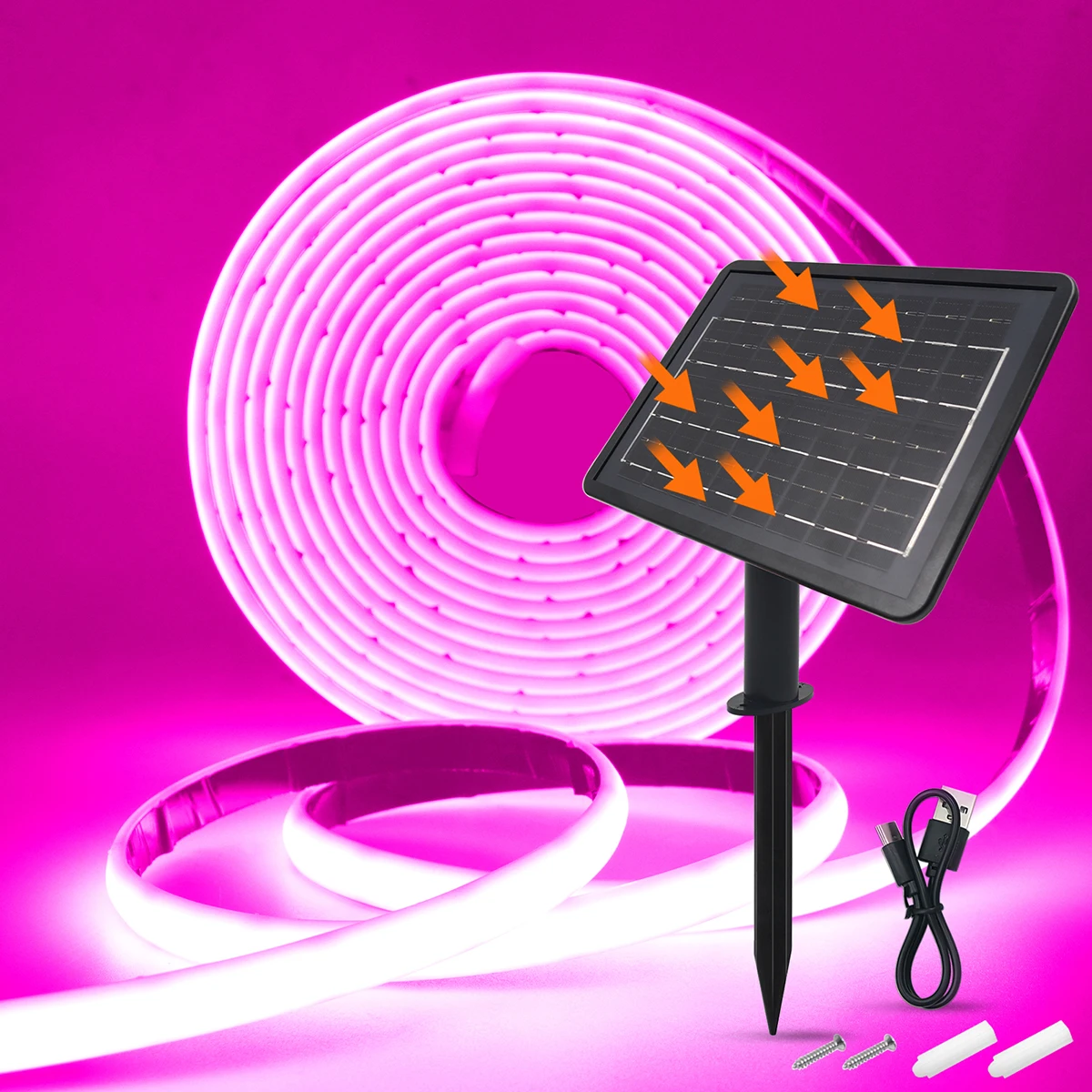 High-Density 24V Solar COB Neon Light Strip - Waterproof Flexible Warm White/Color Options, 320 LEDs/m