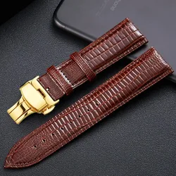 Elegant Butterfly Buckle Shiny Watch Band - Black/Brown Watchband - 22mm (Brown BG Style)