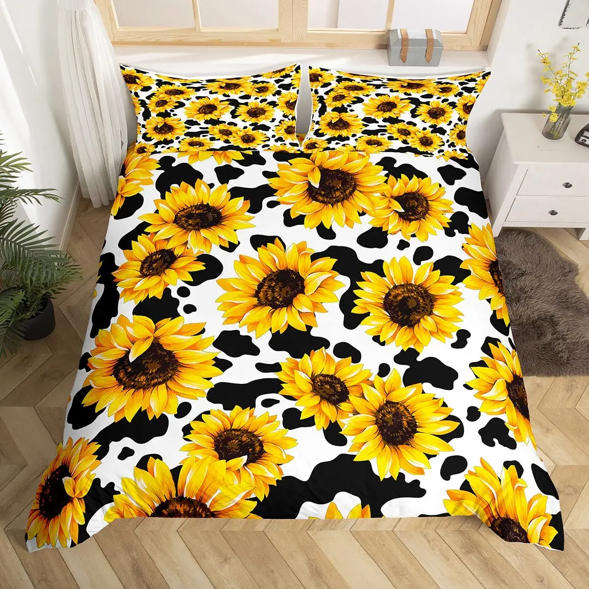 Orange Sunflower Printed Bedding Set for Lover Couples Gift Flower Pattern Duvet Cover Quilt Home Use Bedlines Double Bed Quilt 2