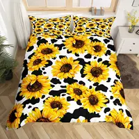Orange Sunflower Printed Bedding Set for Lover Couples Gift Flower Pattern Duvet Cover Quilt Home Use Bedlines Double Bed Quilt 2