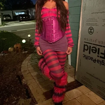 Costume di Halloween Set di abbigliamento per la casa a righe viola Gatto del Cheshire Gioco di ruolo con zampa carina Set di costumi per feste di carnevale per adulti
