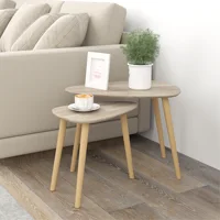 Homcom Lot de 2 Tables basses Table gigogne moderne Tables d'appoint Pieds en bois de pin pour salon chambre Naturel 2
