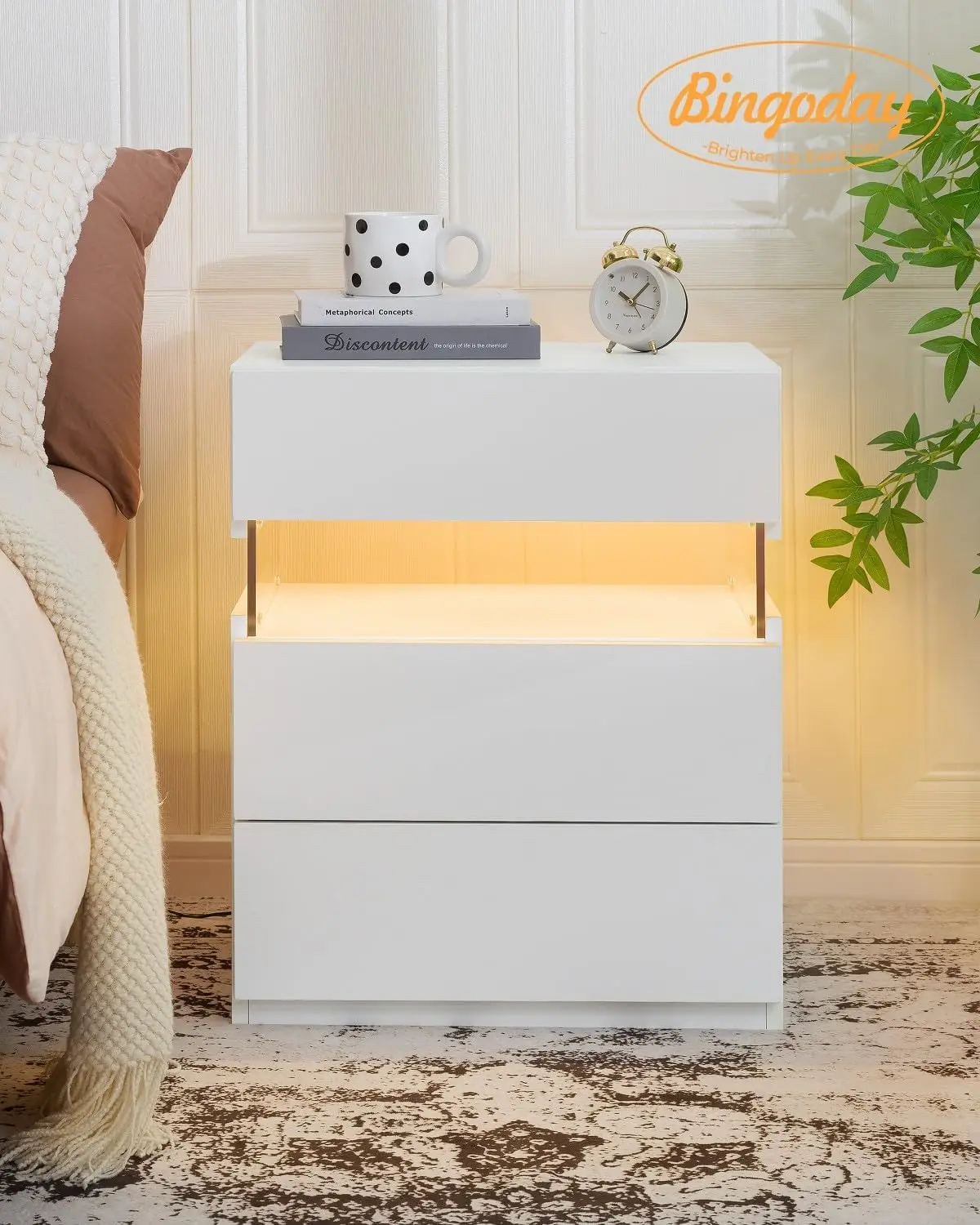 White Nightstands Set of 2 LED Nightstand White with Drawers Set of 2 Bedside Tables LED Lights for Bedroom Living Room