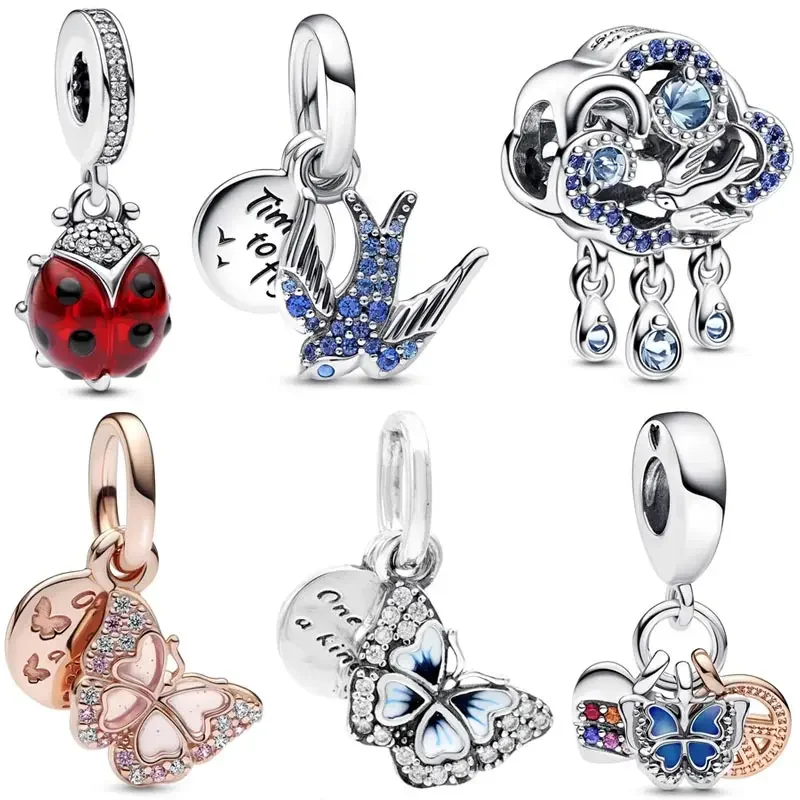 

Sparkling Cloud & Swallow Red Ladybird Butterfly & Peace Pendant Bead 925 Sterling Silver Charm Fit Europe Bracelet DIY Jewelry