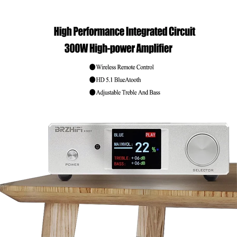 

300W Desktop Bluetooth 5.1 Digital Power Amplifier Tpa3255 AMP With Remote Control USB Tpye C Input 3.15 Inch LCD Display Screen