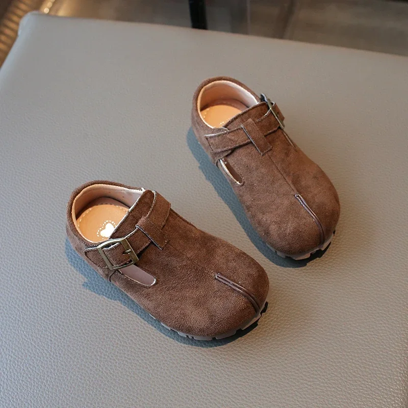 Leather Moccasins Flat Shoes for Kids Brown Casual