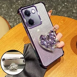 Glitter Diamond Heart Shockproof Bracket Phone Case for Tecno Spark Go 2024 (Purple)