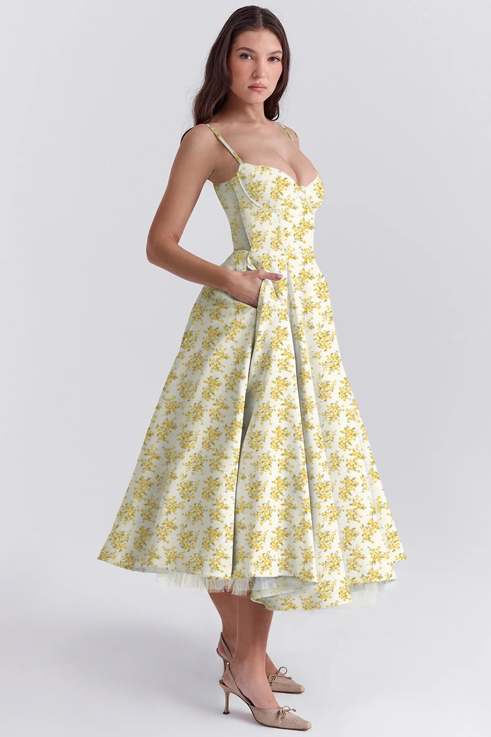 Sexy Suspender Vestidos French High-waisted Solid Color Printed Long Robe Casual Vacation Party Nightclub Business Elegant Dress