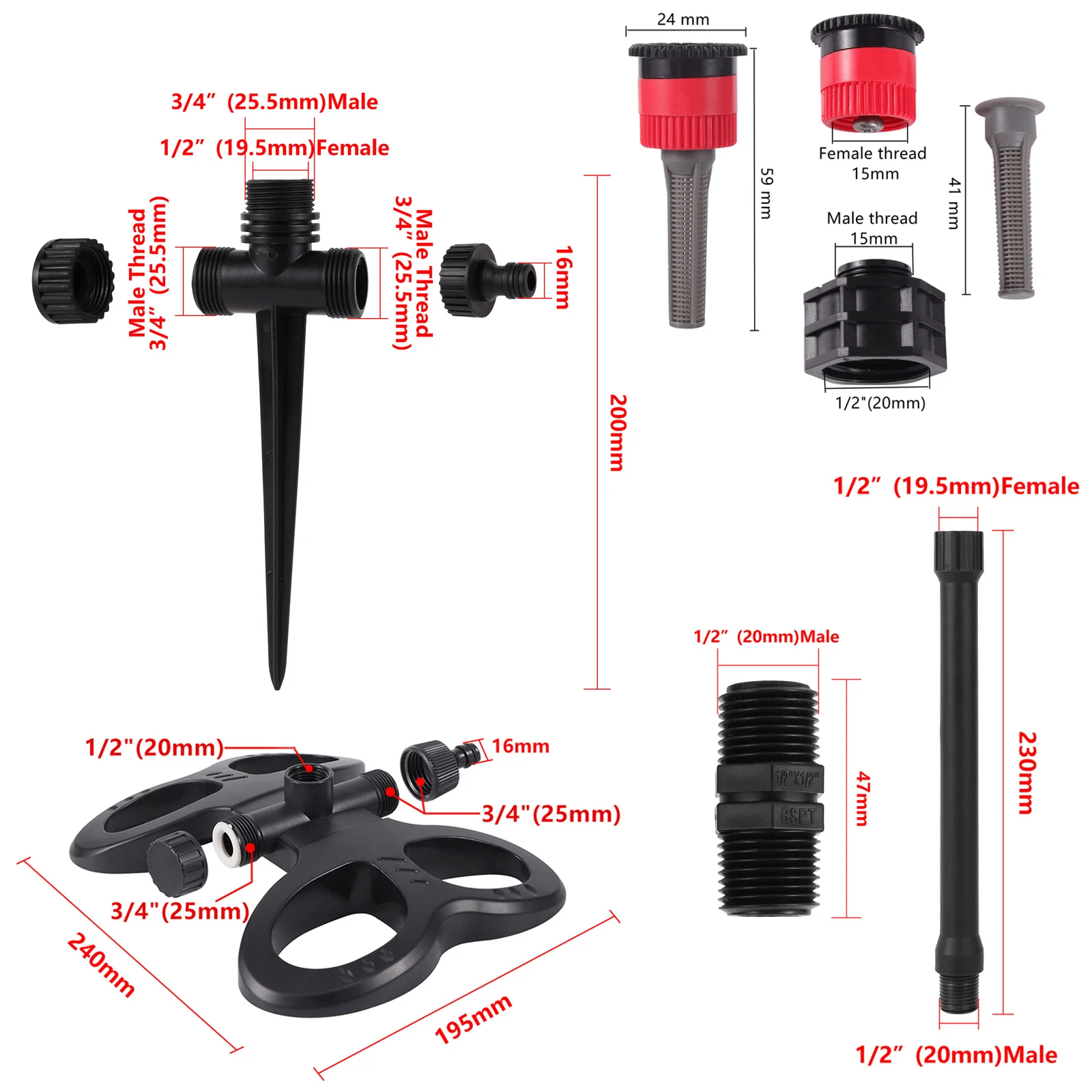 Sprinkler with Bracket 0~360&deg; Adjustable Pop-up Sprinklers Nozzle Lawn farm Watering Sprayer Garden Sprinkler Plants Irrigation Kits Plant Waterer Irrigation Sprinklers