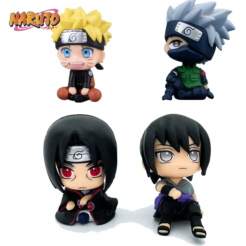 

9cm Naruto Handmade Q Edition Sitting Position Naruto Kakashi Anime Character Handmade Model Car Decoration Children's Toy Gift