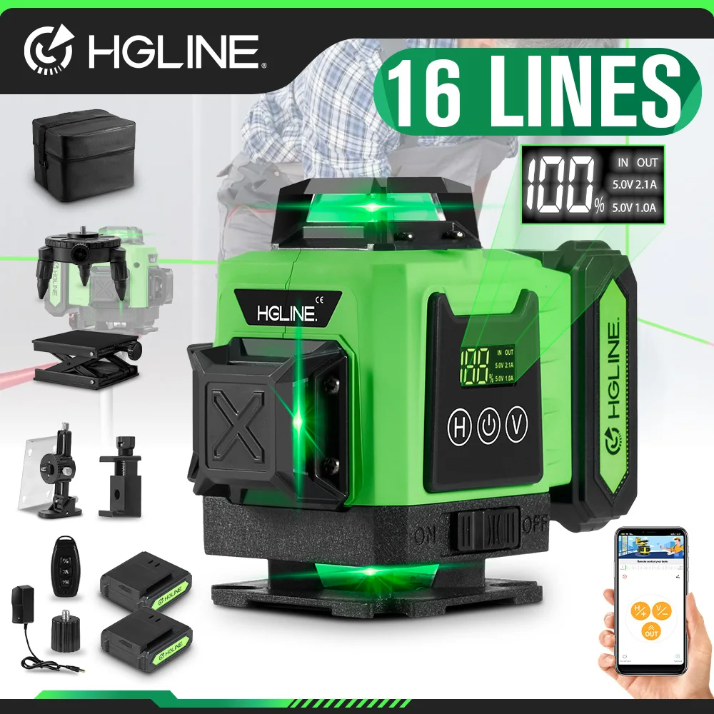 HGLINE Profesjonalny Laserowy Poziomica 4D 16 Linii z EU za $34.57 / ~132zł