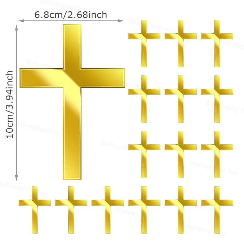 16er Set Tauf-Kuchen-Topper – Goldene Spiegel-Acryl-Kreuze, Ca. 9,9 X 7,1 Cm, Wiederverwendbar