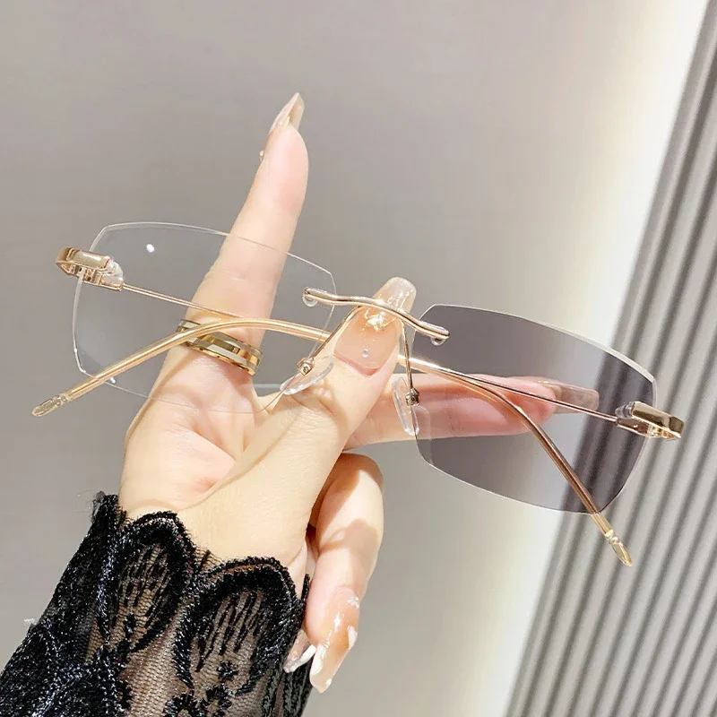 Rimless Trimming Photochromic Myopia Glasses New Trend Women's Outdoor Eyewear Anti Blue Liht Color Changing Near Sight Glasses 3