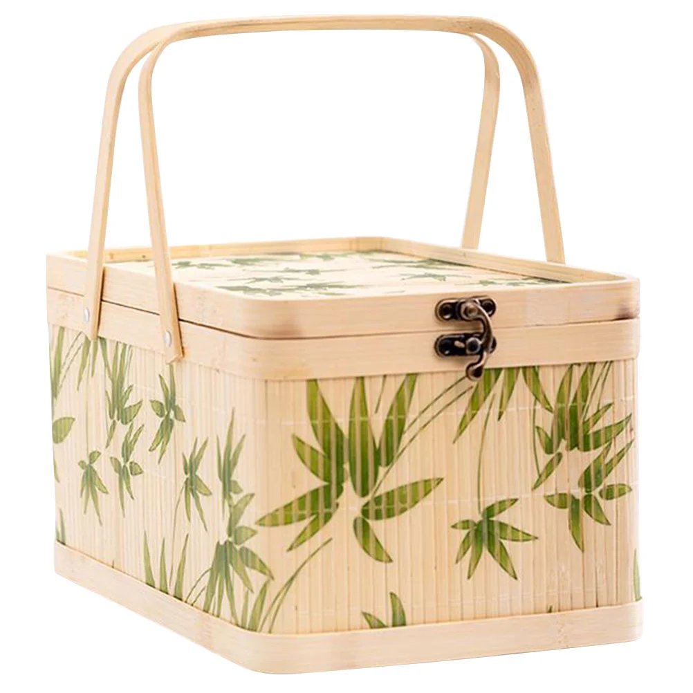 

Picnic Basket Shopping Tote Bins for Storage with Lid Bamboo Multi-function Vegetable