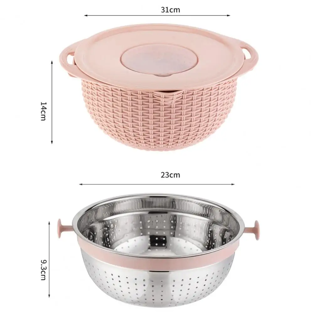 Food Colander With Mixing Bowl Stainless Steel Strainer Fruit Cleaner With 3 Cutting Blades Food Slicer Grater Kitchen Gadgets 6
