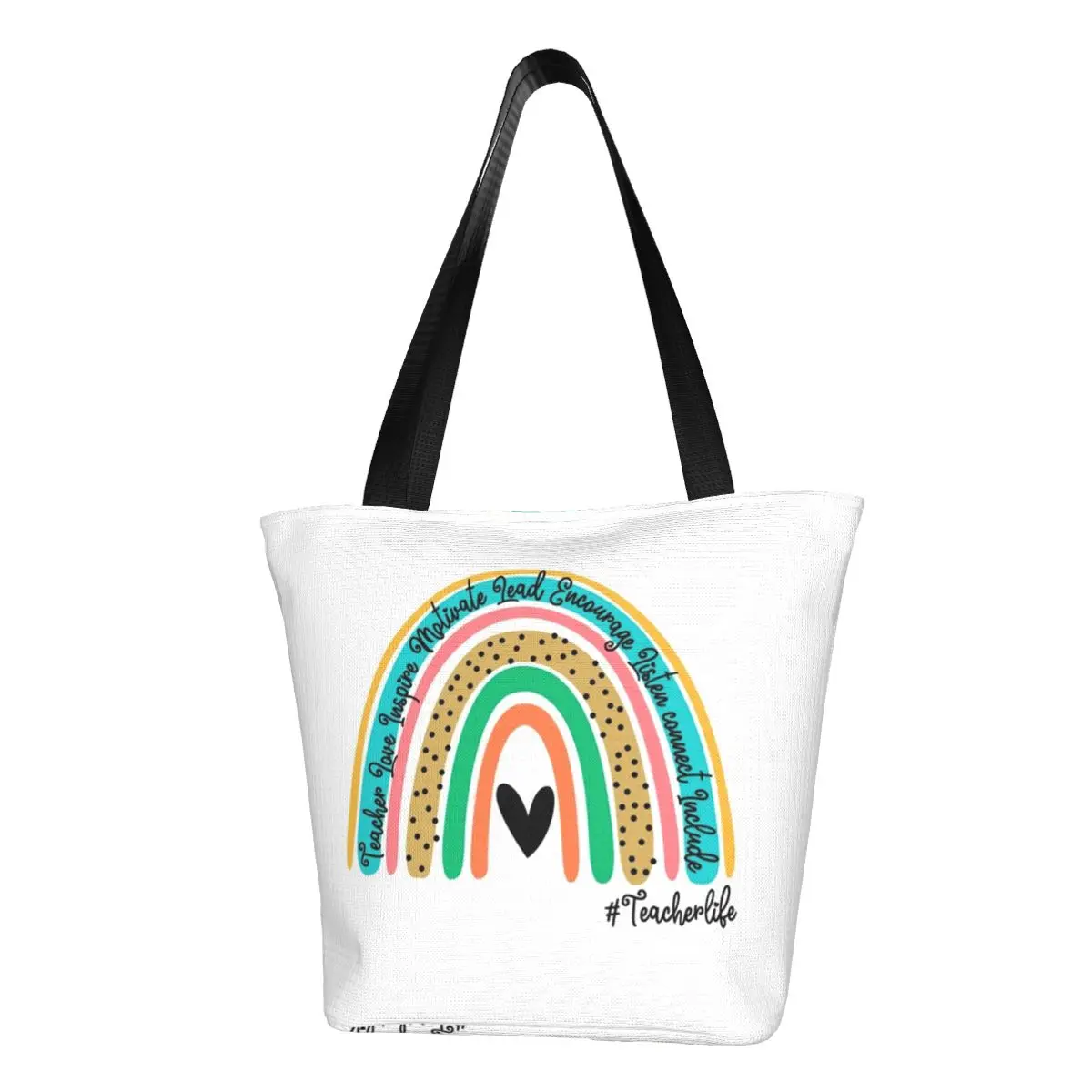 

Сумка-шоппер для учительниц радуги, уличные сумки с надписью Love Lead, женские сумки для покупок на заказ, элегантная сумка-тоут из полиэстера