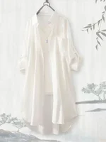 Plus Size Women Simple Long Sleeve Blouse Chic Korean Style Loose Fit Breathable Shirt Casual Autumn Solid Color Midi Tunic Tops - Image 3