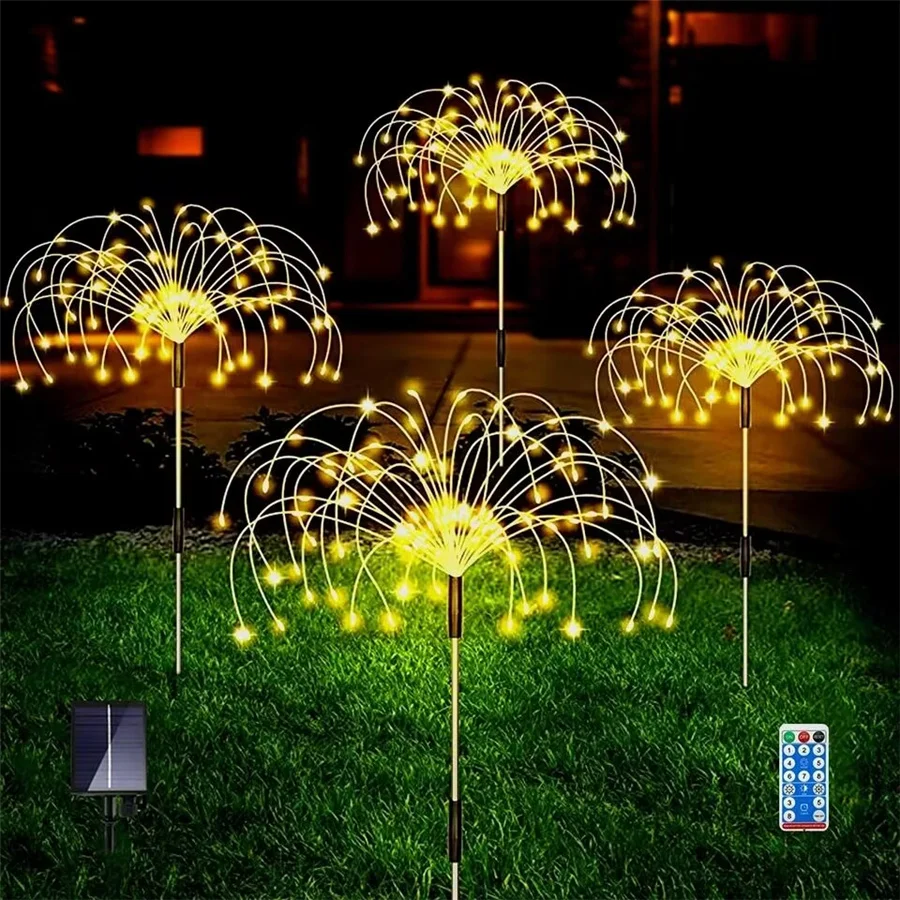 Creative 4 IN 1 480LED Outdoor Solar Lights Garden Decoration Landscape Lawn Lamps Waterproof Christmas Firework Courtyard Light 4mm narrow cob led strip lights for car wall room decoration 12v 24v 480led warm cool white tape light bar 5000k ribbon dimmable