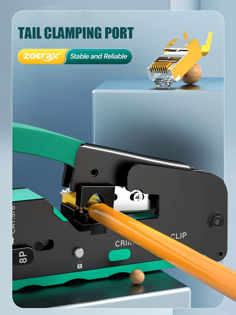 Zoerax Rj45 Crimper Ferramenta Passar Através de Conectores Crimper Fio Stripper Cortador de Fio para Cat5 Cat5e Cat6 Cat6a 7 - Imagem 3