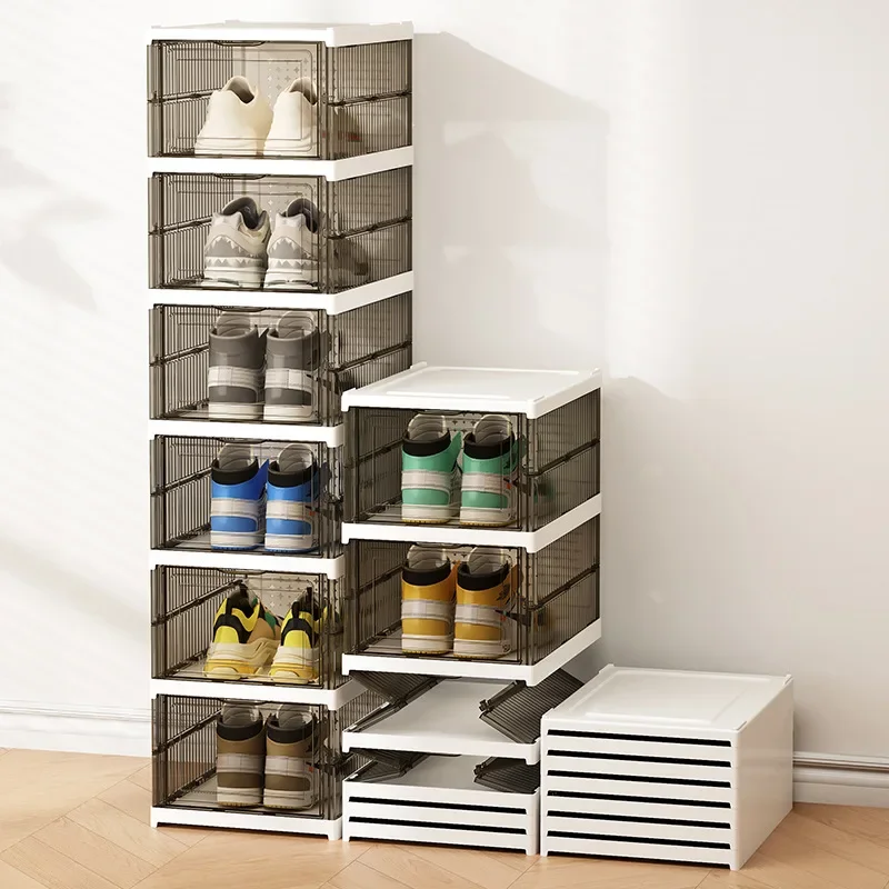 Shoe Organizer Shoe Cabinet Dustproof 1/3/6 Layers Foldable Shoes Box Stackable Transparent Thickened Plastic Bins Sneaker Shoe Organizer Cabinet Organizers
