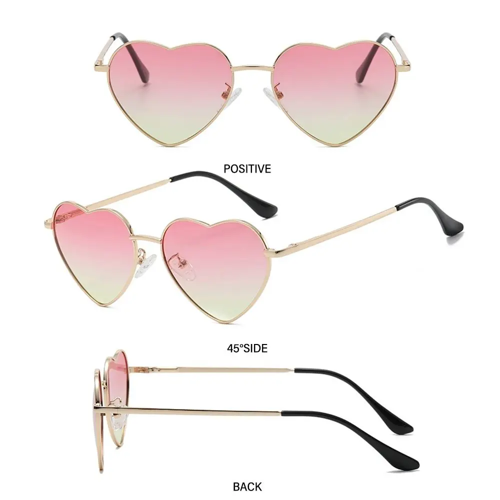 Trendy UV400 Protection Metal Frame 90s Glasses Heart Sun Glasses Shades Heart-Shaped Sunglasses