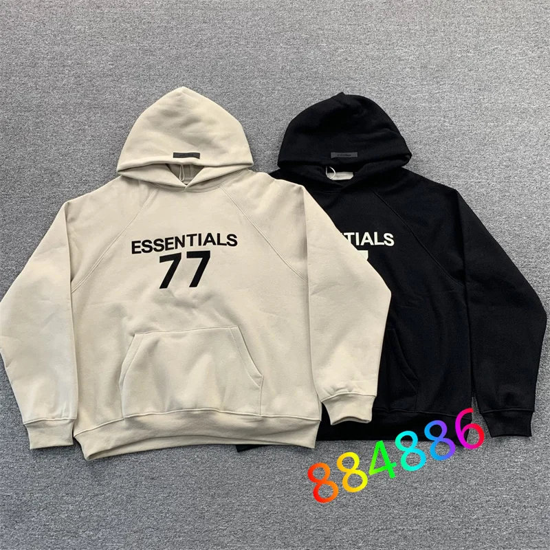 

2023fw ESSENTIALS 77 Logo Hoodie Men Women High Quality Plush Sweatshirts Oversize Loose Pullover
