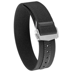 Versatile Nylon Waterproof Sports Watch Strap with Folding Buckle - 22mm (Black)