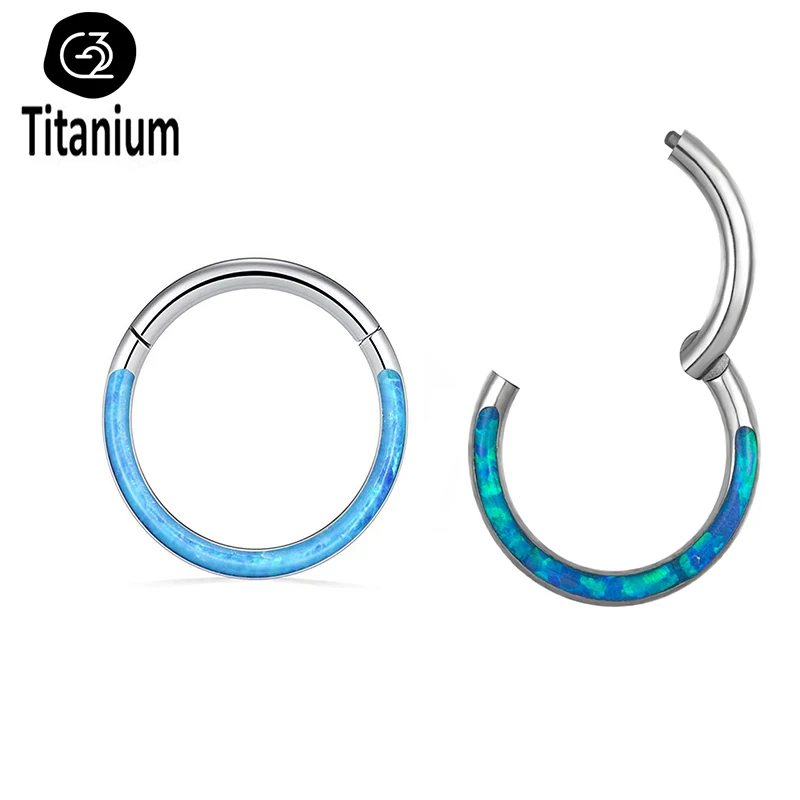 JOJO 1Pc G23 Titanium Opal Earrings Septum Clicker Nose Rings Tragus Cartilage Daith Helix Lip Piercing Hoop Body Jewelry 6-12mm