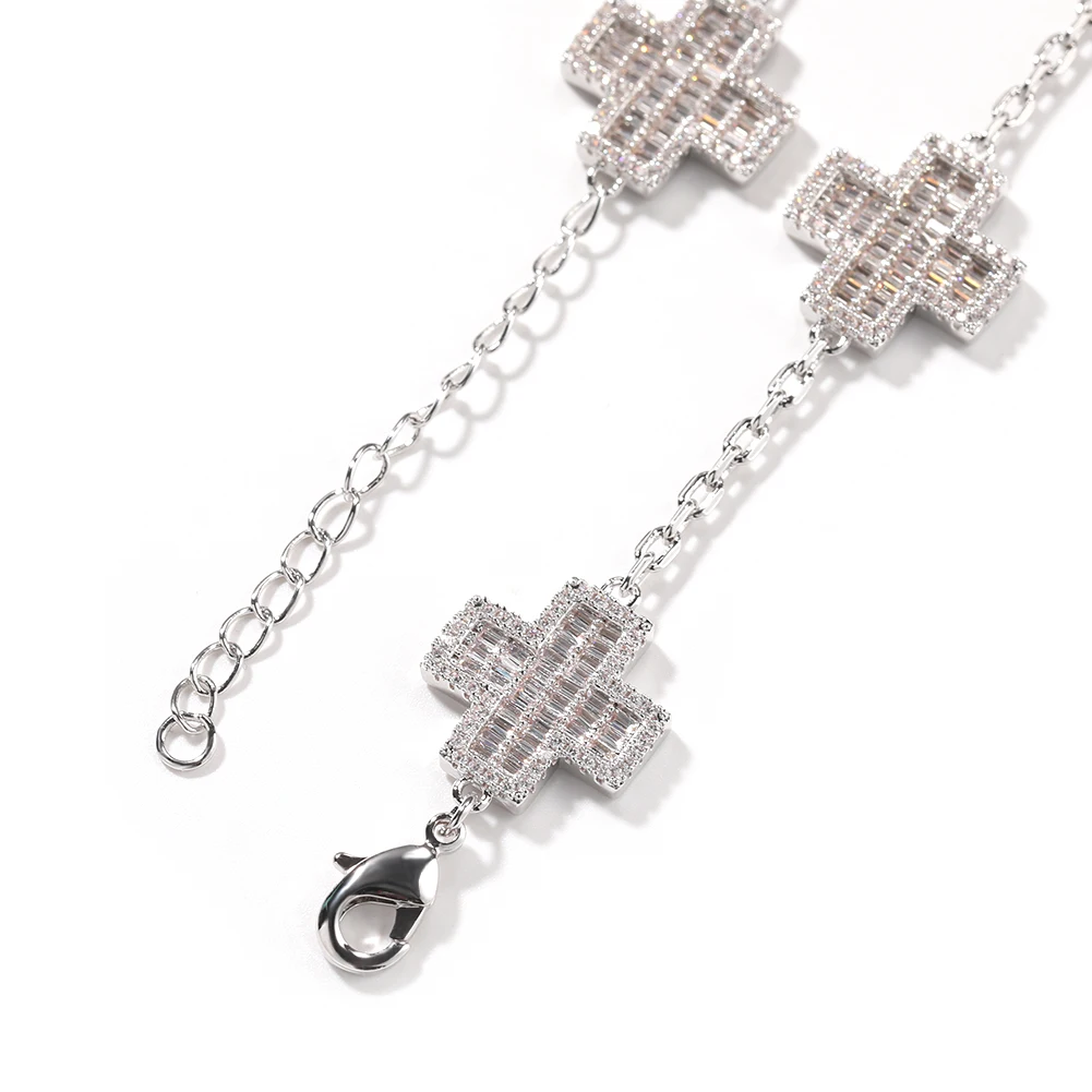 TBTK Bold Baguettecz Cross Bracelet Micro Paved Out Cubic Zirconia Charm Link Best Gift For Women Girl Hiphop Jewelry