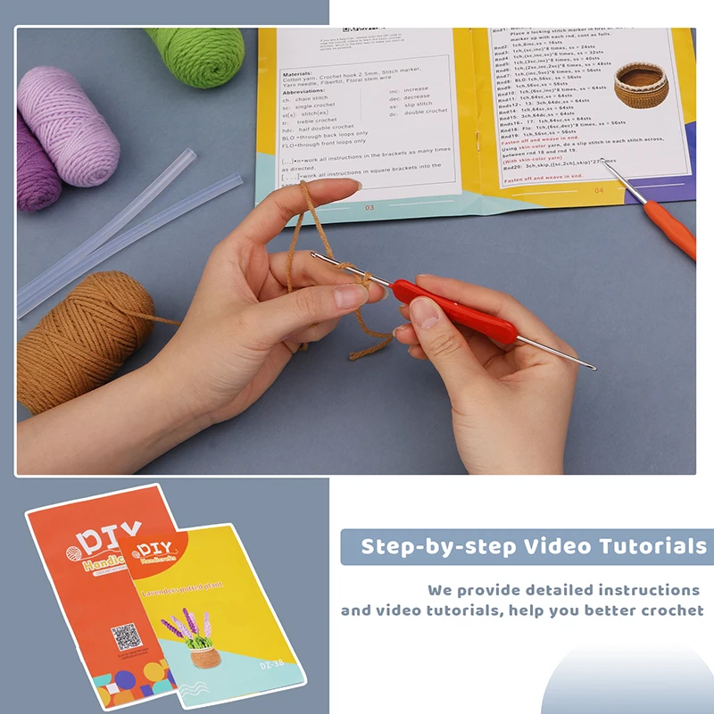 KRABALL Hand knitting Flower Crochet Beginners Kits Cotton Yarn Thread Hook Needles Markers DIY Craft Accessories Tool Set crochet kit crochet hooks crochet needles