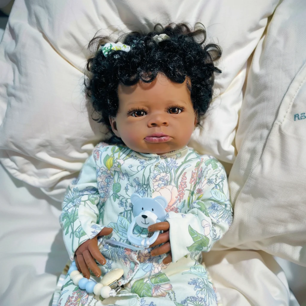 

20"/50cm Lanny Bebe Reborn Doll Blanck African American Realistic Baby Doll with Soft Body Curly Hair Cute Girl Birthday Gift