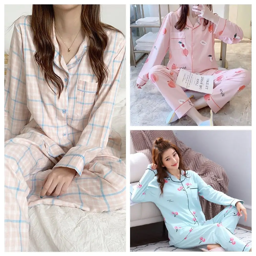 Long-Sleeved Women's Two-Piece Pajamas Large Size Cotton Material Homewear Suit Soft Fabric Loose Fit Maternity Pajamas